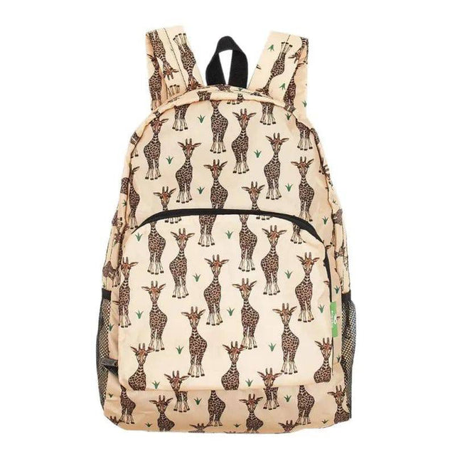 Eco Chic Lightweight Beige Foldable Giraffes Backpack - Mill Race Garden Centre