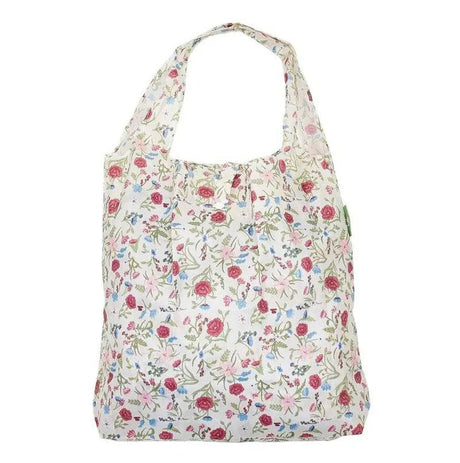 Eco Chic Lightweight Foldable Reusable Beige Floral Shopping Bag - Mill Race Garden Centre