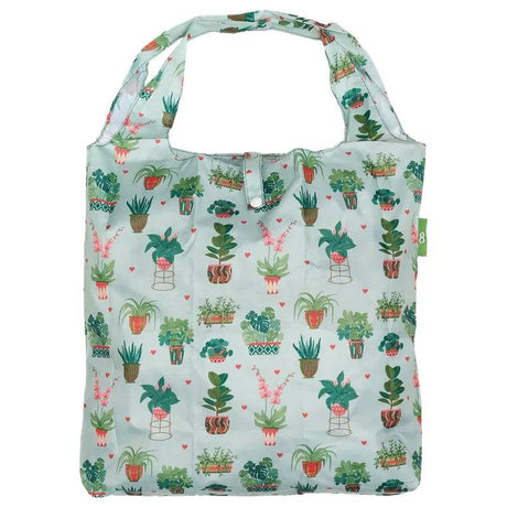 Eco Chic Mint Lightweight Foldable Reusable Shopping Bag House Plant - Mill Race Garden Centre