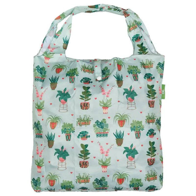 Eco Chic Mint Lightweight Foldable Reusable Shopping Bag House Plant - Mill Race Garden Centre