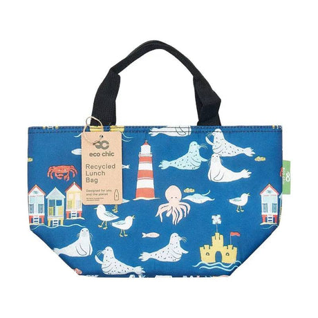 Eco Chic Navy Lightweight Foldable Lunch Bag Seaside - Mill Race Garden Centre