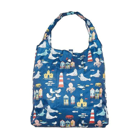 Eco Chic Navy Lightweight Foldable Reusable Shopping Bag Seaside - Mill Race Garden Centre