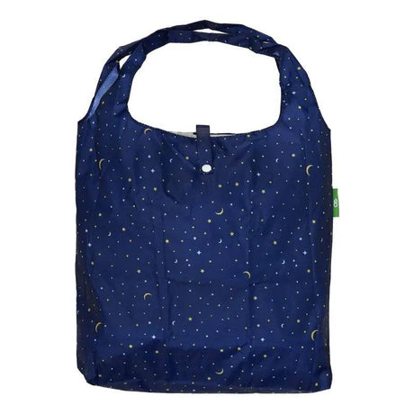 Eco Chic Navy Lightweight Foldable Reusable Shopping Bag Stars and Moons - Mill Race Garden Centre