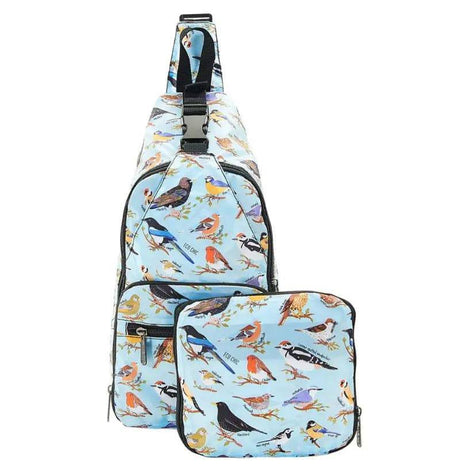 Eco Chic Wild Birds Lightweight Blue Foldable Crossbody Bag - Mill Race Garden Centre