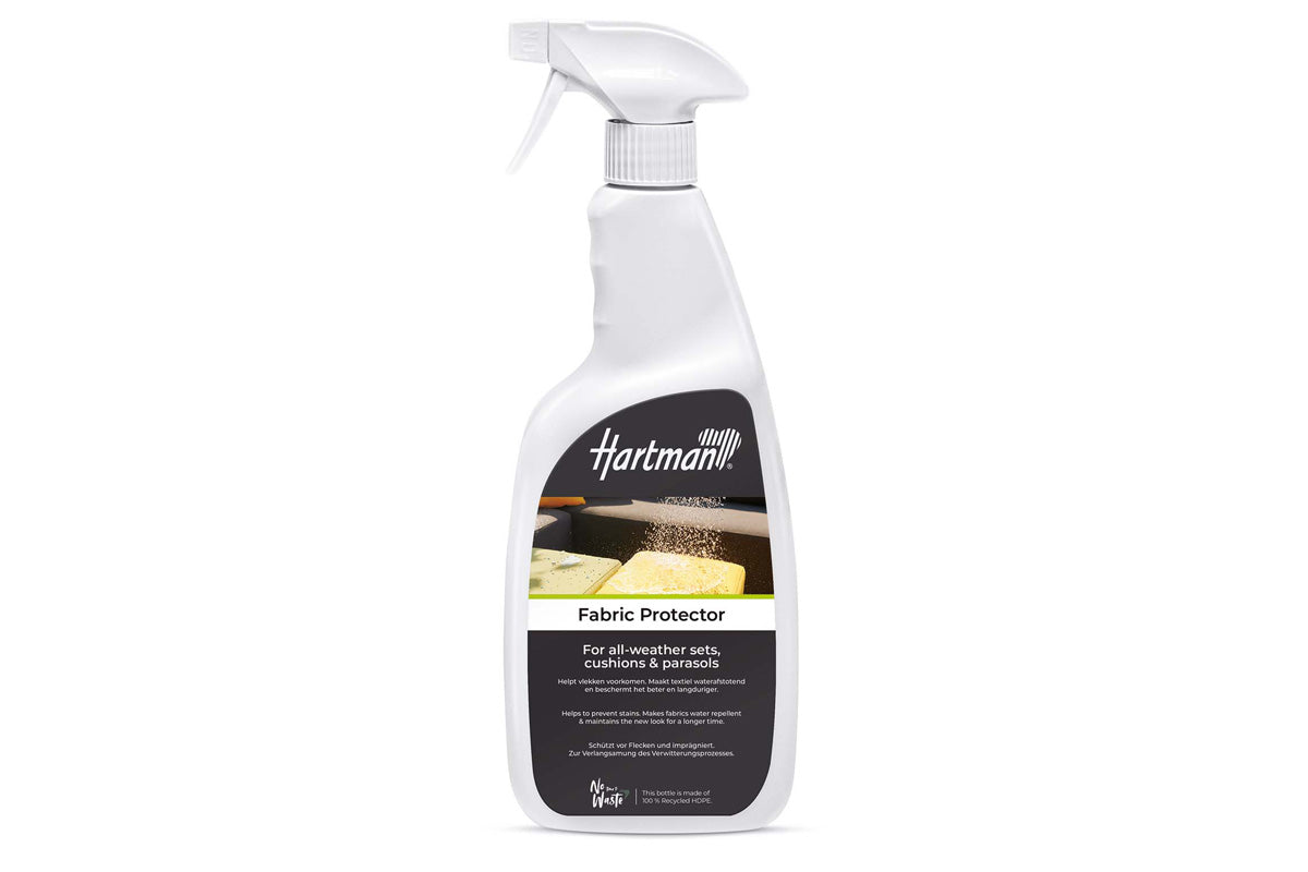 Hartman Fabric Protector 750ml spray for garden furniture cushions, protects fabric from stains and dirt.