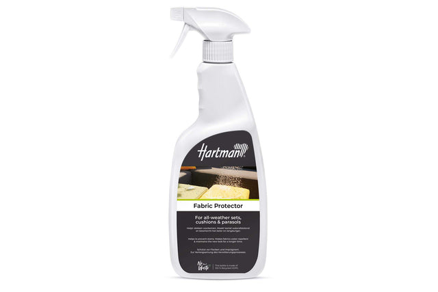 Hartman Fabric Protector 750ml spray for garden furniture cushions, protects fabric from stains and dirt.