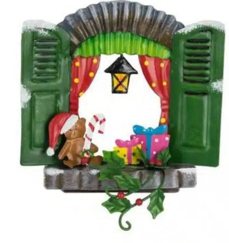 Metal Christmas Window With Teddy and Presents - Mill Race Garden Centre