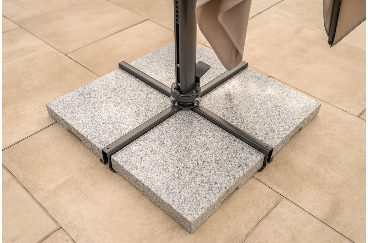 Kettler Luna 3x3M square cantilever parasol with meadow green canopy, granite base, and night cover, outdoor furniture shade