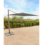Kettler Luna 3x3M square cantilever parasol with taupe canopy, granite base, and night cover, providing shade and outdoor style.
