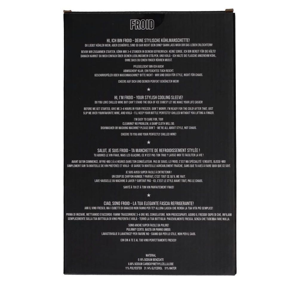 Pink Gift Company Froid Cooling Sleeve with "The Cheers Club" design for wine bottles, keeps drinks cold in style.