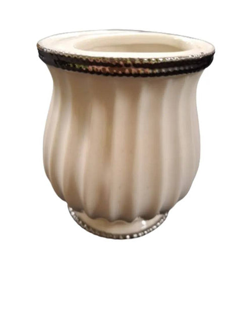 Ceramic White and Silver Toothbrush Holder 9cm By Gisela Graham - Mill Race Garden Centre