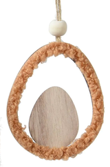 Assorted Easter wooden egg hangers with bunny and pompom designs from Kaemingk B.V, featuring eight colorful decorative hangers.