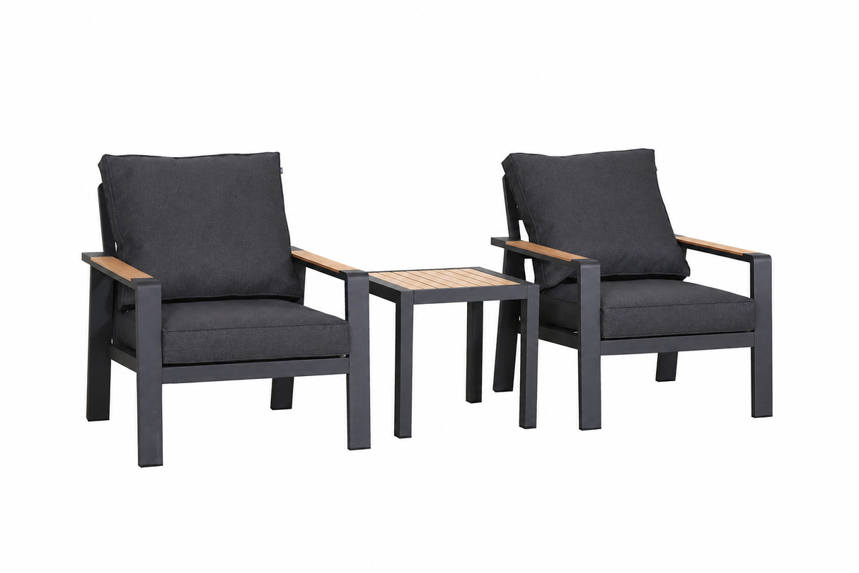 Metal Hartman Sonas Bistro Set with two matching chairs and a round table, ideal for outdoor garden or patio seating.