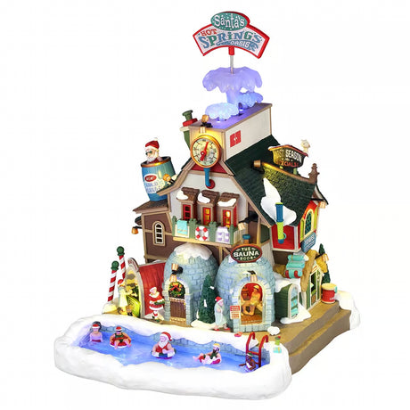 Lemax Santa's Hot Spring Oasis illuminated Christmas village building with 4.5V adaptor, showcasing a cozy hot springs scene.