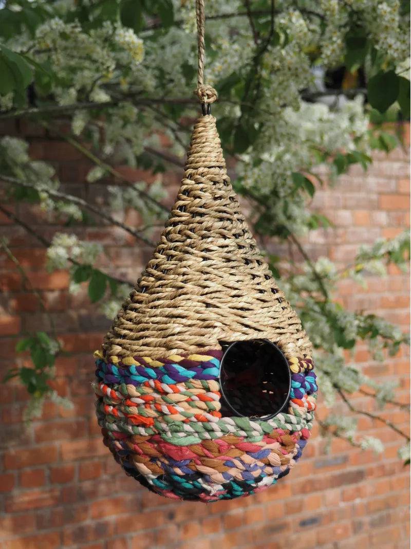 Jute Iron Sari Bird Nest Box Teardrop by Jardinopia