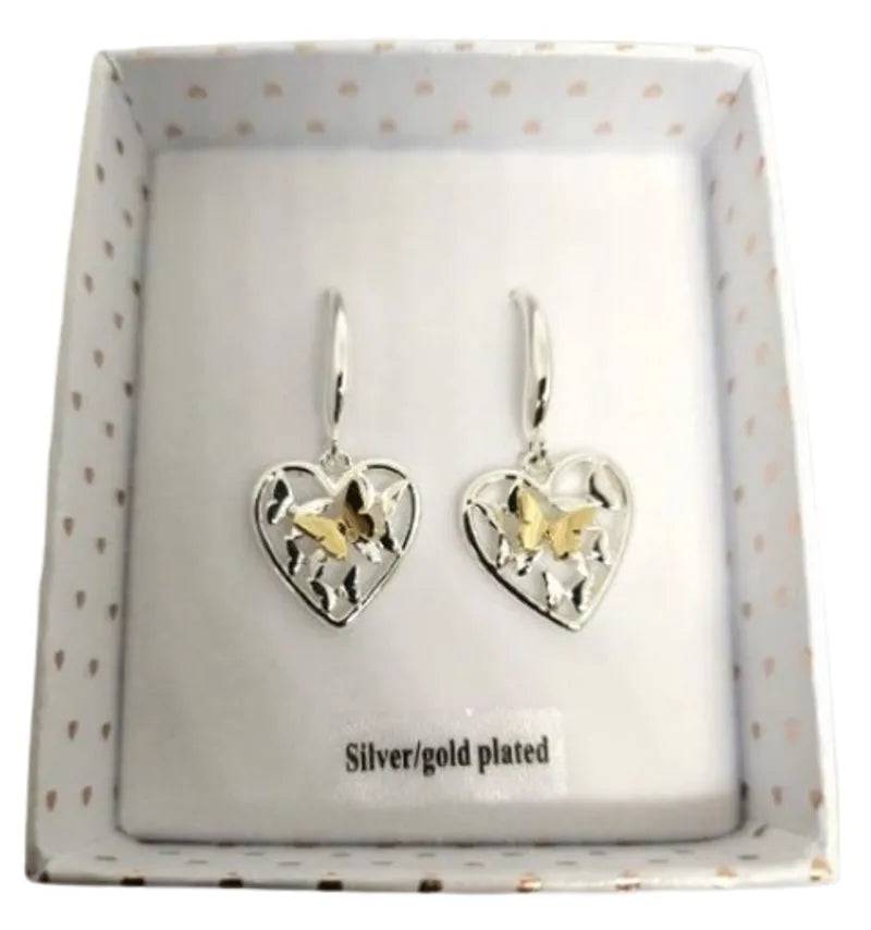 Filigree Two Tone Butterfly Heart Earrings - Mill Race Garden Centre