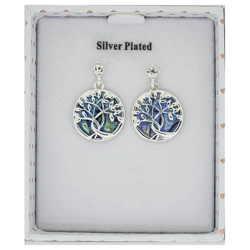 Paua Shell Tree Life Silver Plated Earrings - Mill Race Garden Centre