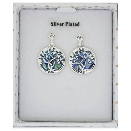 Paua Shell Tree Life Silver Plated Earrings - Mill Race Garden Centre