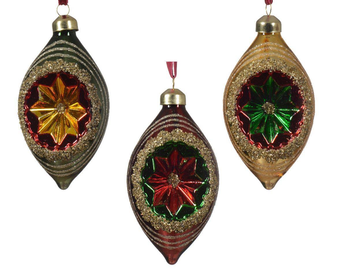 11cm Glass with Gold Glitter In The Middle Of Flower Ornament Bauble Assorted by Kaemingk