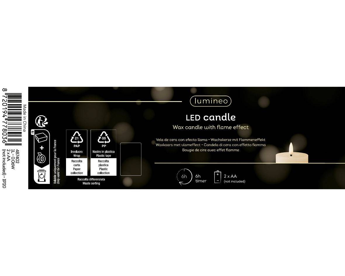 12cm Wick Flat Top Wax LED Cream Candle by Lumineo