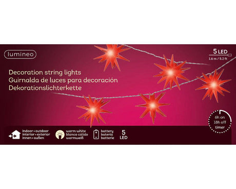 160cm Warm White LED Red Mini Star String Lights by Lumineo - Mill Race Garden Centre