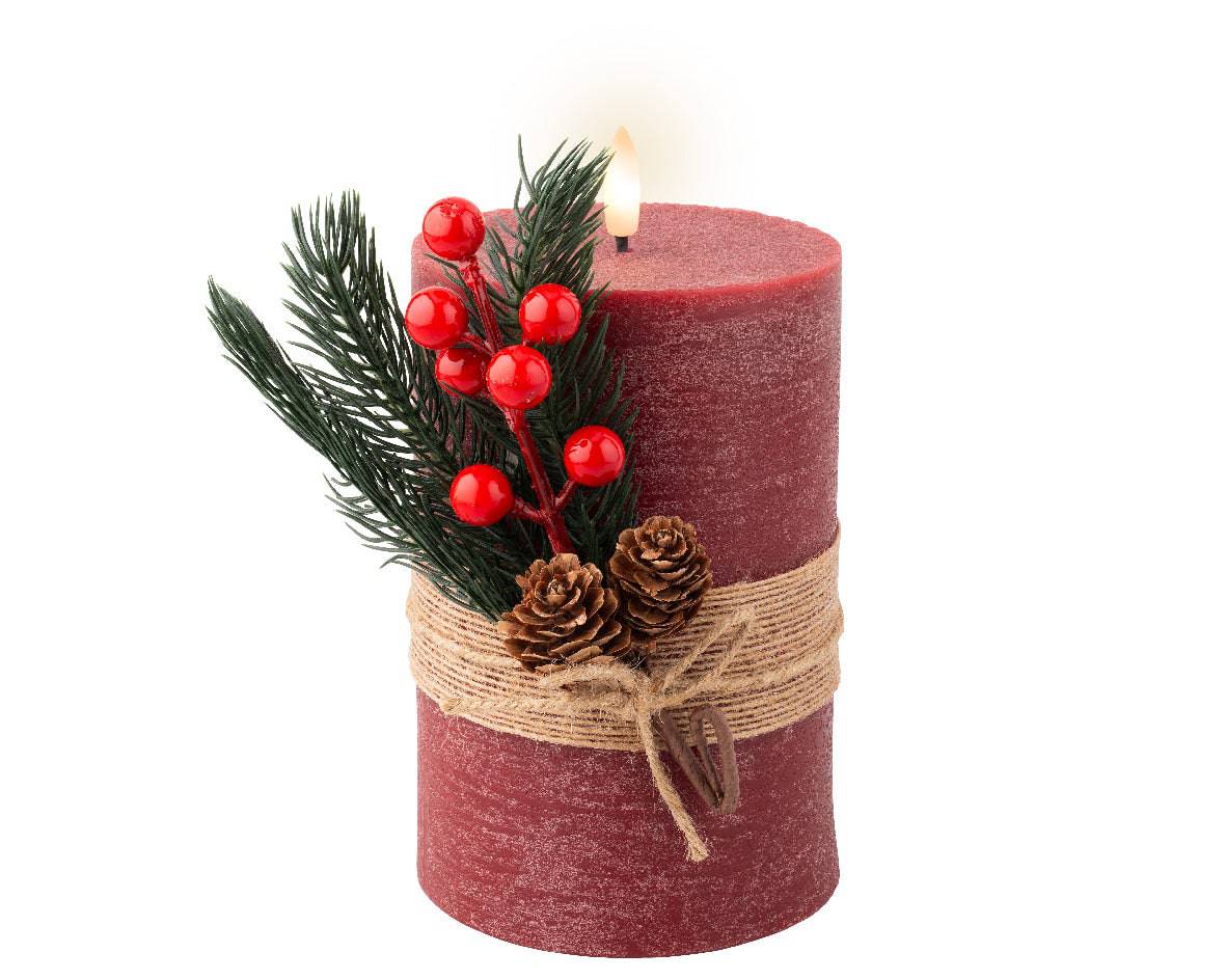 18cm LED Oxblood Candle with Leaf Decoration by Lumineo