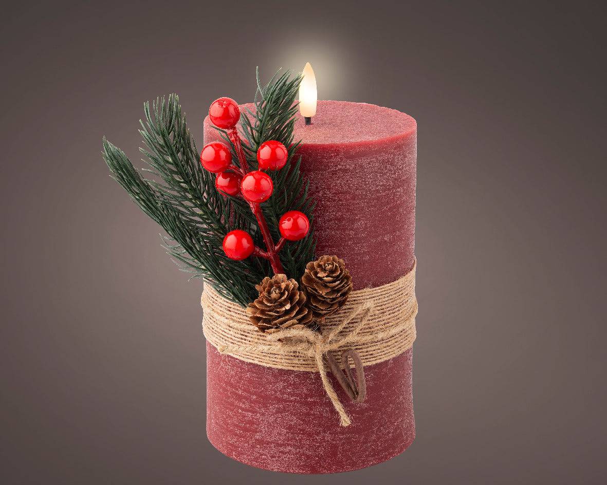 18cm LED Oxblood Candle with Leaf Decoration by Lumineo