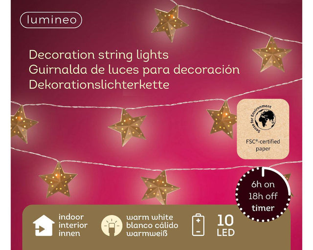 225cm LED Star Decoration Paper String Lights by Lumineo - Mill Race Garden Centre