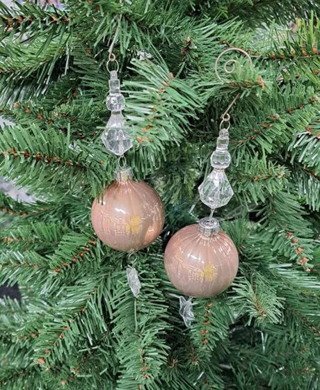 23cm Glass Rib Wool Grey with Bead Bauble Pack of 2 by Kaemingk - Mill Race Garden Centre