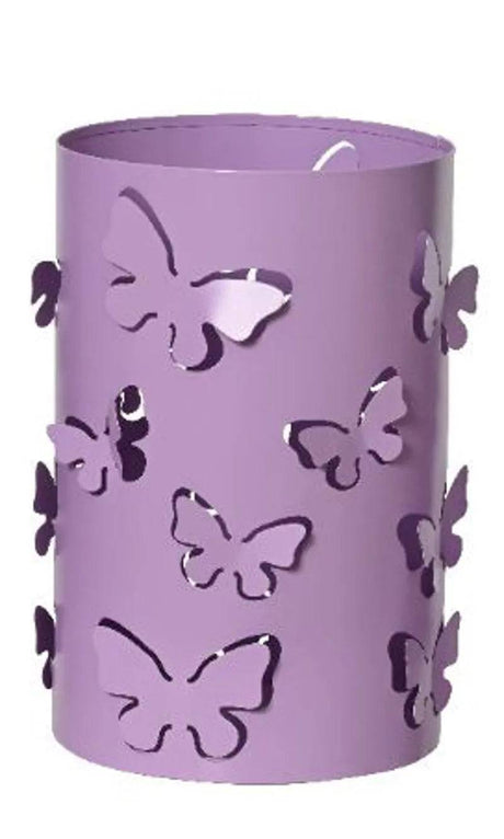 24cm Hurricane Lilac Iron Cylinder with Butterflies Candle Holder - Mill Race Garden Centre