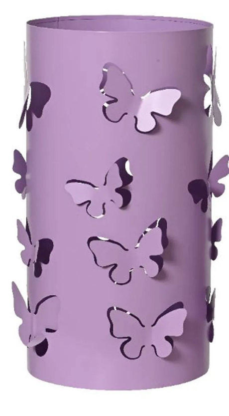 38cm Hurricane Lilac Iron Cylinder with Butterflies Candle Holder - Mill Race Garden Centre