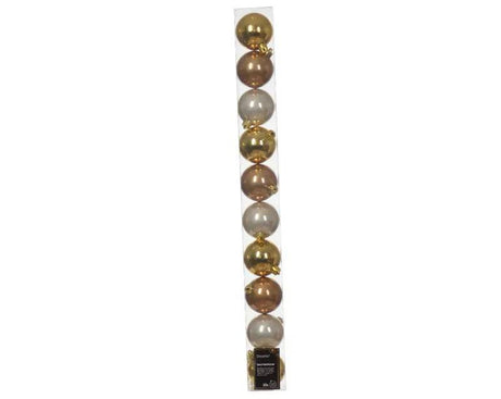 6cm Brown Shatterproof Shiny Mix Baubles Tube of 10 by Kaemingk - Mill Race Garden Centre