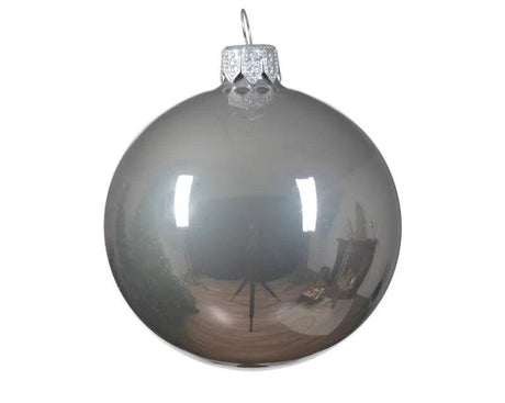 6cm Glass Enamel Marble Grey Baubles Pack of 6 by Kaemingk - Mill Race Garden Centre