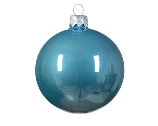 6cm Glass Enamel Sugar Blue Baubles Pack of 6 by Kaemingk - Mill Race Garden Centre