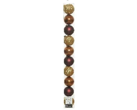 6cm Gold / Redwood / Cinnamon Mix Shatterproof Baubles 10pk by Kaemingk - Mill Race Garden Centre