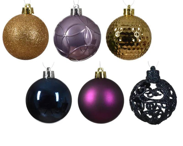 6cm Shatterproof Shiny-Matt-Glitter Mix Baubles Tube of 37 by Decoris - Mill Race Garden Centre