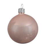 Six blush pink enamel glass Christmas baubles with silver caps, 6cm, by Kaemingk B.V, soft pastel color, perfect for holiday tree decorations.