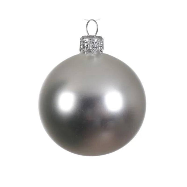 6pk Matt Silver Glass Baubles 8cm by Kaemingk - Mill Race Garden Centre