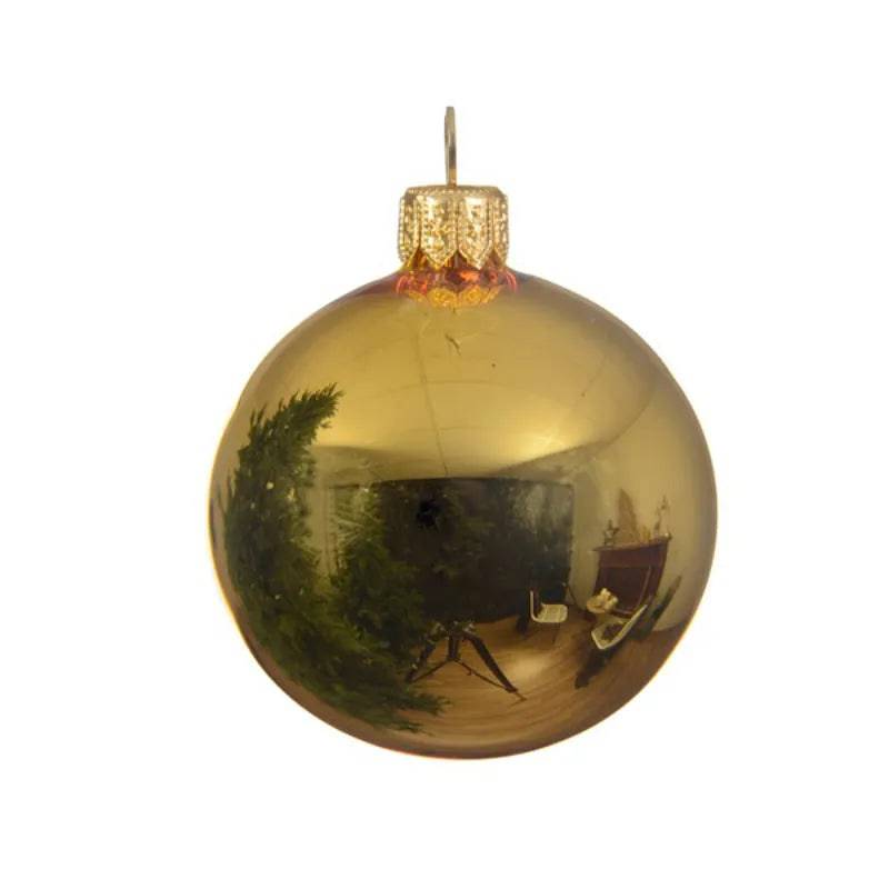 6pk Shiny Gold Glass Bauble 8cm by Kaemingk - Mill Race Garden Centre