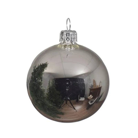 6pk Shiny Silver Glass Baubles 8cm by Kaemingk - Mill Race Garden Centre