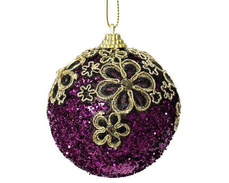 8cm Foam Violet Flower Glitter Bauble by Kaemingk - Mill Race Garden Centre
