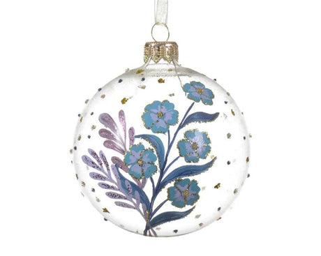 8cm Glass Clear Flowers Bauble by Kaemingk - Mill Race Garden Centre