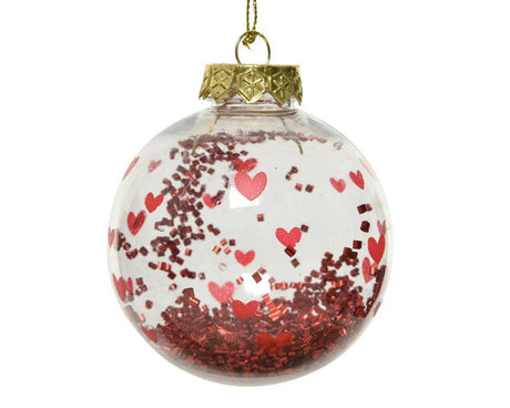 8cm Red Confetti/Heart Shatterproof Bauble by Kaemingk - Mill Race Garden Centre