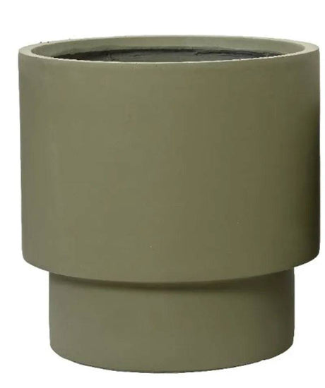 Alexis Planter 44cm Fibre Clay Round Smooth Outdoor Green - Mill Race Garden Centre