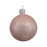 Six blush pink enamel glass Christmas baubles with silver caps, 15cm, by Kaemingk B.V, soft pastel holiday ornaments.