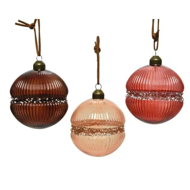 Glitter Glass Baubles 2pk 8cm with Middle Band by Kaemingk - Mill Race Garden Centre