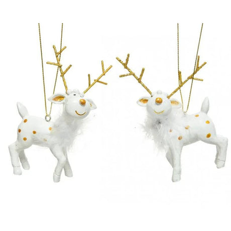 Kaemingk Christmas Tree Decoration Hanger White Reindeer Deer With Antlers 10.5cm - Mill Race Garden Centre