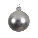 Six 6 cm Kaemingk Matt Silver Glass Christmas Baubles with frosted finish and silver caps, perfect for holiday decorations.