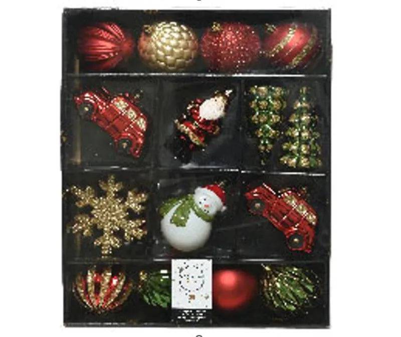 Mix Box Gold / Red / Green Glitter Shatterproof Baubles and Shapes by Kaemingk