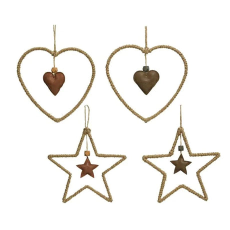 Rope Heart or Star with Pull Decoration Inside Kaemingk - Mill Race Garden Centre